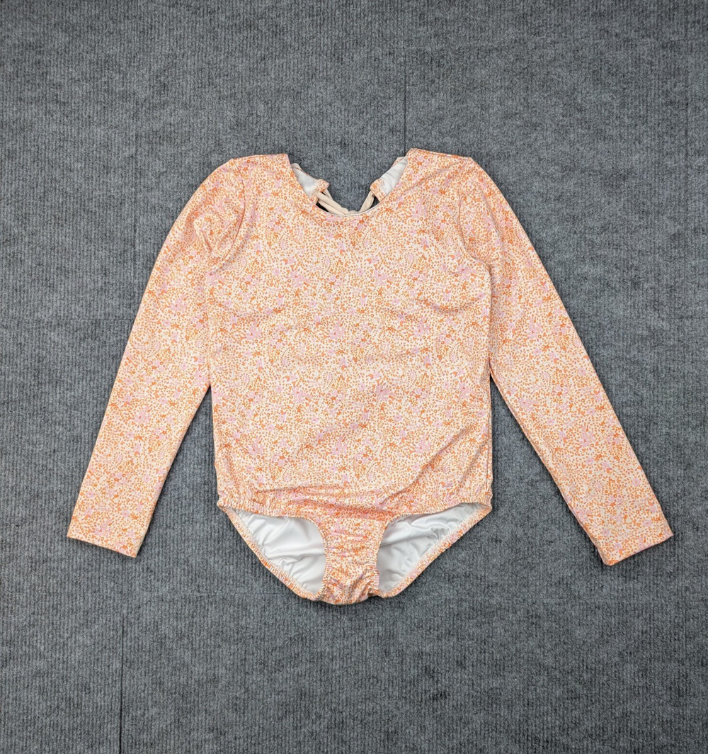 Bella Bliss Swimsuit Girls 8 Rash Guard Long Sleeve Orange Paisley Floral Ruffle
